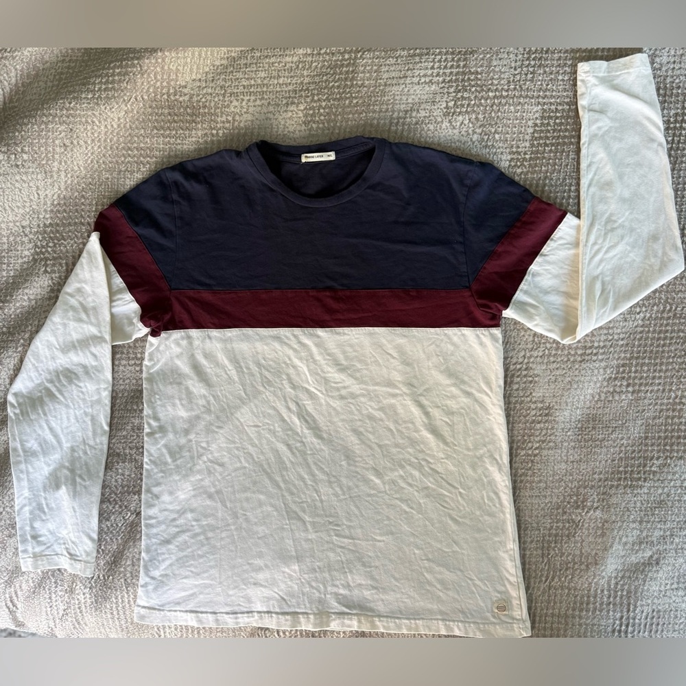 Marine Layer Colorblock Long Sleeve Tee M/L Navy Burgundy White Surf Casual